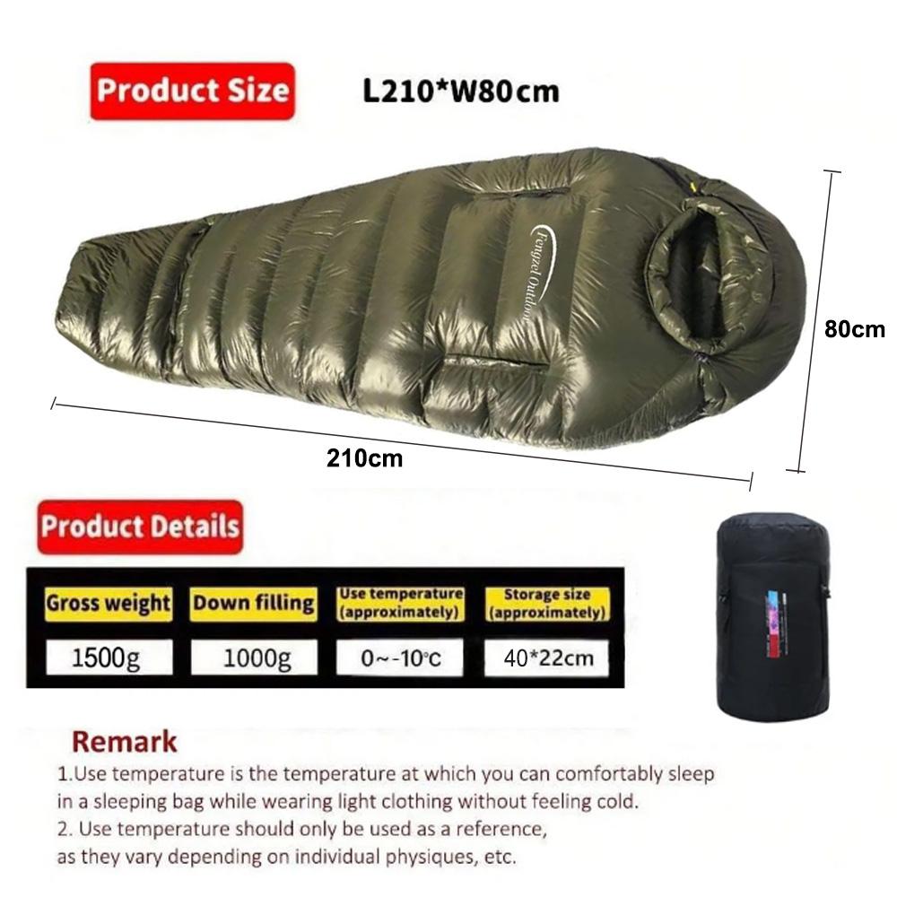 

Outdoor camping, Can stretch hands and legs, 90% Duck down 1000g filling, Ultra-light and warm Mummy down sleeping bag чёрный