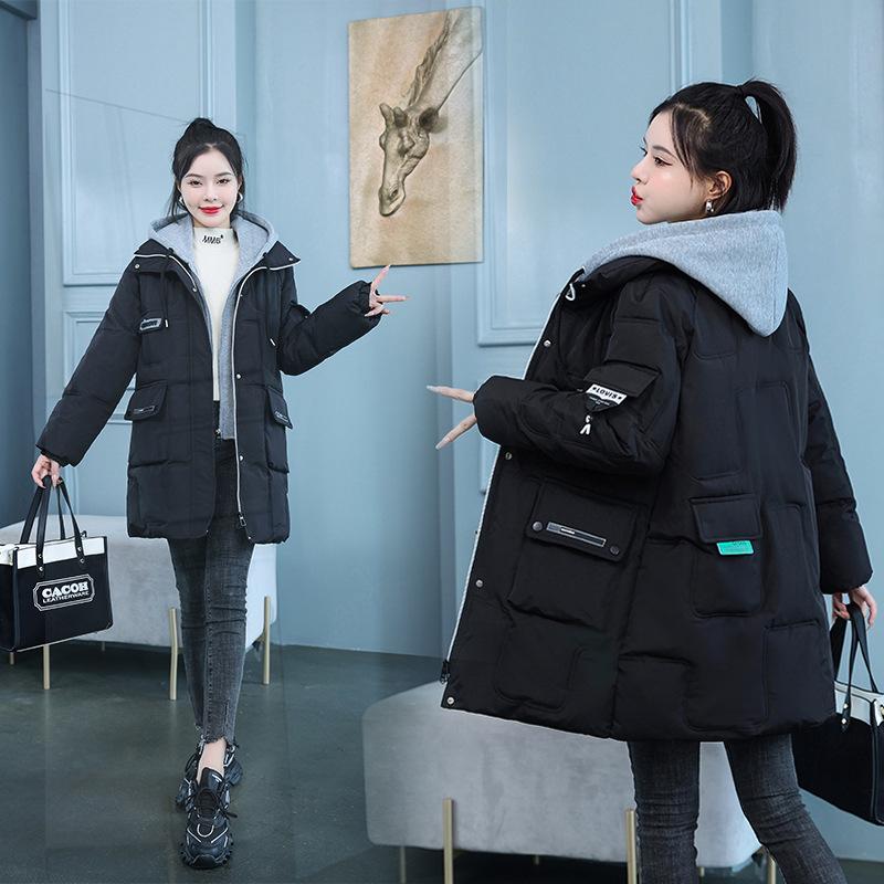 Fake Two Down Cotton Jackets, Women's Mid-length Trendy Candy Colors, Korean Loose Casual Cotton Jackets, Plus-size Padded Jackets