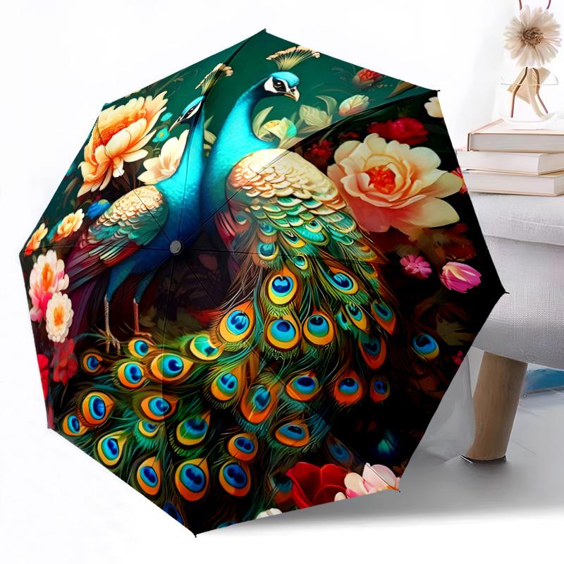 Vibrant Peacock Stained Glass Art Portable Automatic Umbrella Compact & Durable 8-Rib Design Durable Plastic & Iron Travel Essential Fashion Lovers