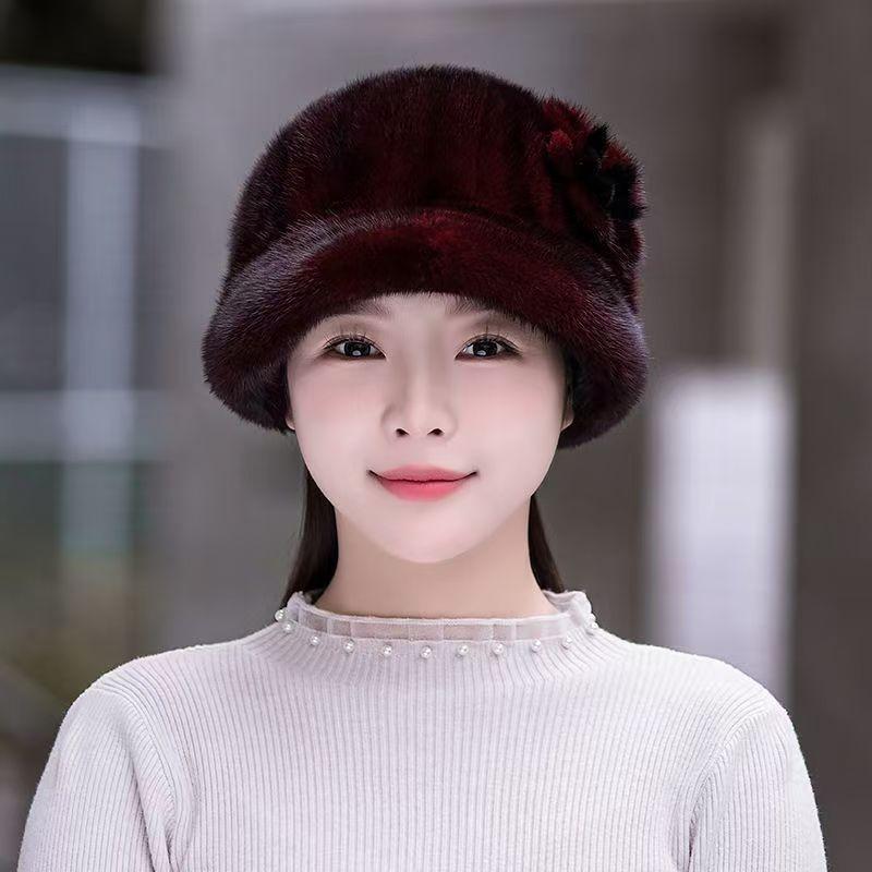 Women's Hat Faux Mink Hat - Winter Warm Earflap Beanie for Middle-aged and Elderly Women - New Faux Fur Mink Top Hat for Ladies