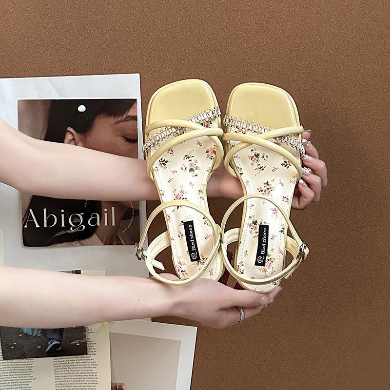 French fairy style bow with high-heeled sandals female 2025 summer new versatile skirt open-toed sandals