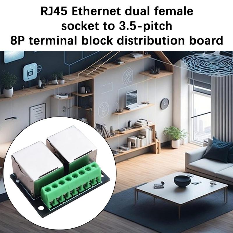 RJ45 Ethernet Double Female Terminal Board 3.5mm Pitching 8Pin RJ45 Screw Connector Networking Adapter Terminal