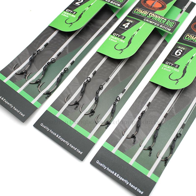 3pcs/pack Carp Fishing Accessories Ready Made Combi Spinner Rig Krank Hook Size 2 4 6 With Booms QC Swivel For Carp Fishing Terminal Tackle