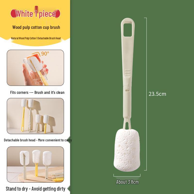 Detachable Thermos and Baby Bottle Cleaning Brush with Wood Pulp Cotton