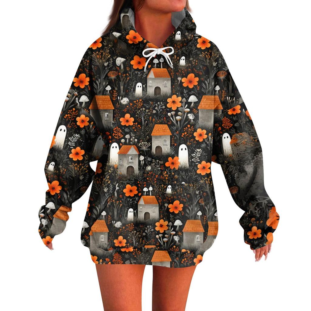 Women's Fashion Casual Halloween Print Long Sleeve Hoodie