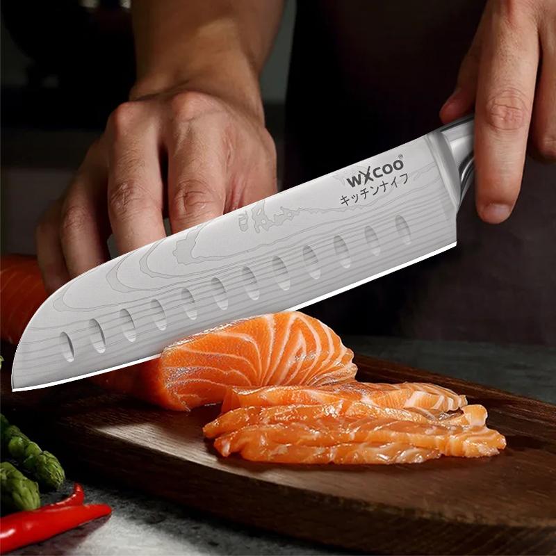 WXCOO Professional Kitchen Knives Fruit Slicing Stainless Steel Vegetable Cutter Utility Knife Japanese Chef Knife Wooden Handle
