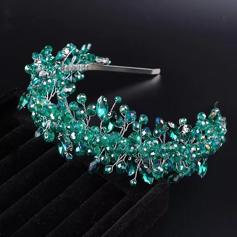 5 Colors Handmade Wedding Bride Luxury Red Blue Rhinestones Tiaras and Crowns Bridal Headband Costume Hair Accessories for Women