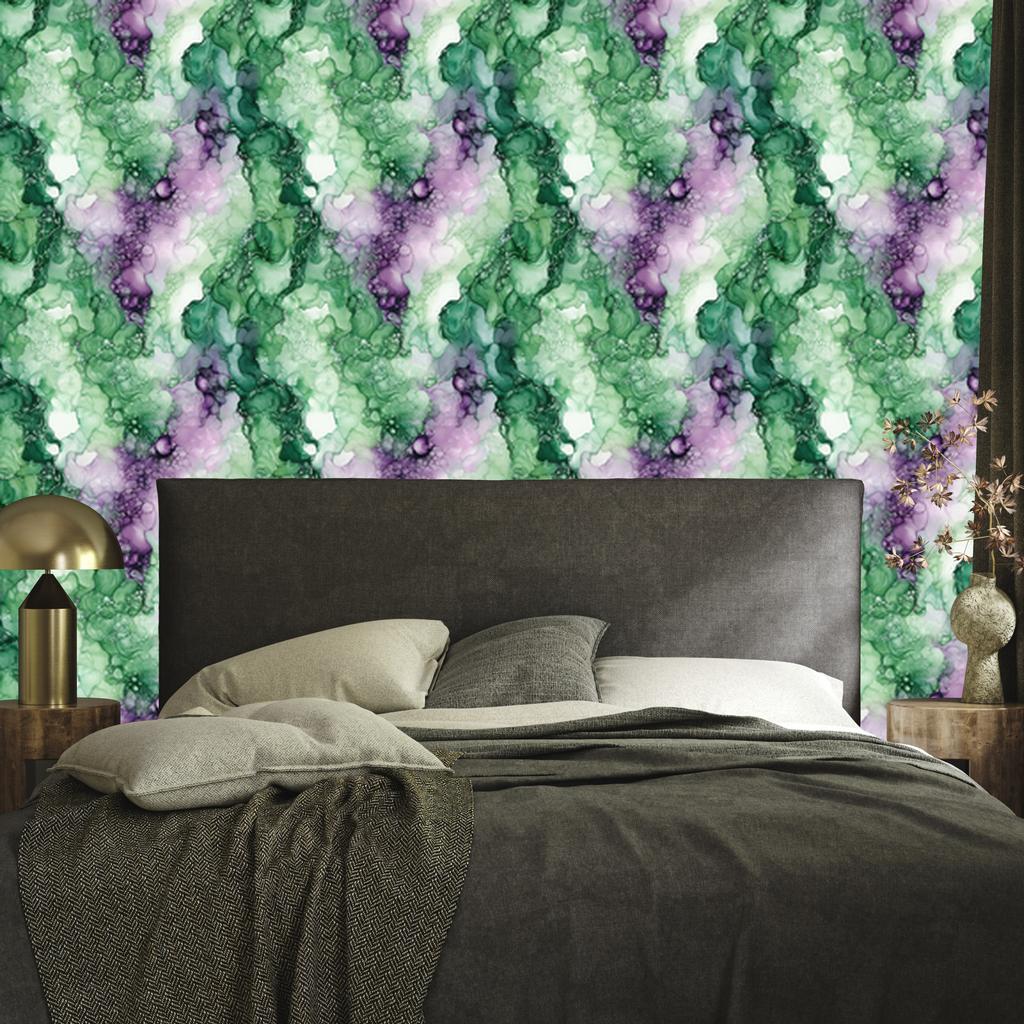 Ink Green, Sea Green and Purple Wallpaper for Living Room and Bedroom 50x1000