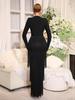 European & American Tassel Long Sleeve Bandage Evening Dress