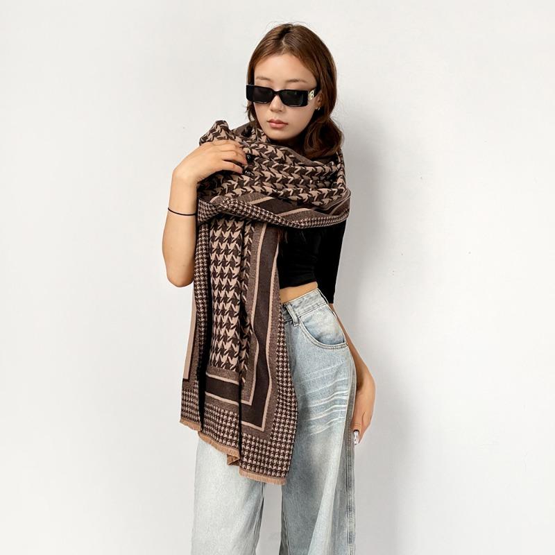 

Autumn and winter warm scarf women s imitation cashmere double-sided thousand bird grid temperament versatile scarf 180 long enlarged shawl 180*65cm