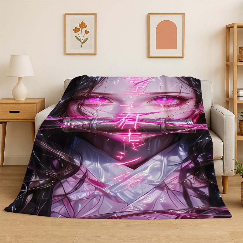 Cartoon Demon Slayer Anime Kamado Nezuko Tanjirou Flannel Blanket Soft Warm Throw Blanket for Bedroom Living Room Bed Travel
