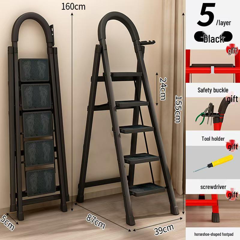 

Компактна складана телескопічна драбина з вуглецевої сталі - 4/5 сходинок, конструкція ялинка для використання в приміщенні