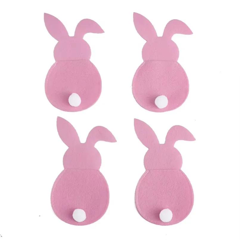 4Pcs Easter Bunny Felt Cutlery Holder Bag Happy Easter Decorations for Home Tableware Accessories Rabbit Cutlery Cover Bag Table