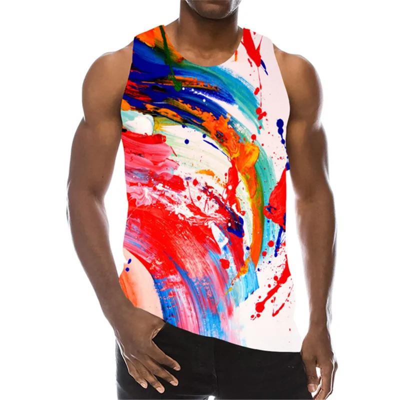 Men's Colorful Tank Top Summer Sleeveless 3D Gradient Print Vest Casual Sportswear Male Gym Tops Oversized