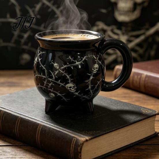 Décoration de Table Mystérieuse Halloween Chaudron de Sorcière Tasse, Crâne Citrouille Fantôme Céramique Café Anniversaire Cadeau pour Amis Tasse, Vaisselle Effrayante