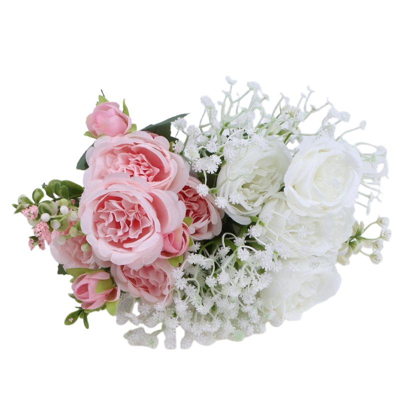 Artificial Rose and Gypsophila Set Lifelike Faux Flower Bridal Hand Bouquet for Wedding Prop Party Event Decor