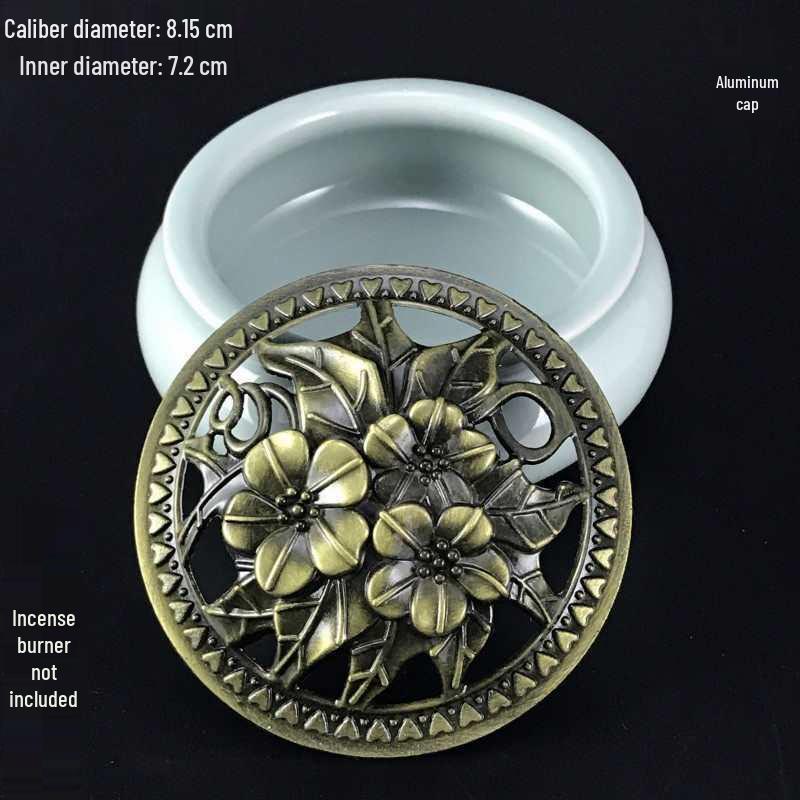 Antique Metal Copper Carved Incense Burner Lid - Rosewood Ceramic Accessory