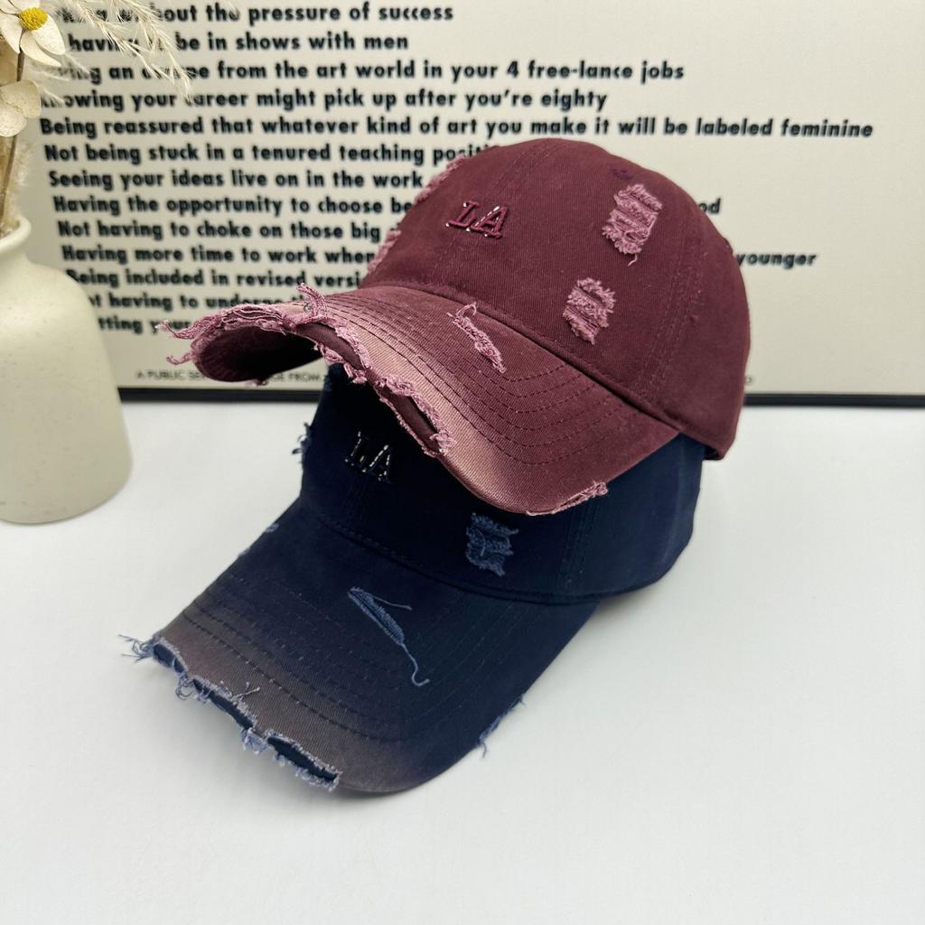 American retro LA embroidery gradual change baseball cap worn rough edge show face small shade cap men and women