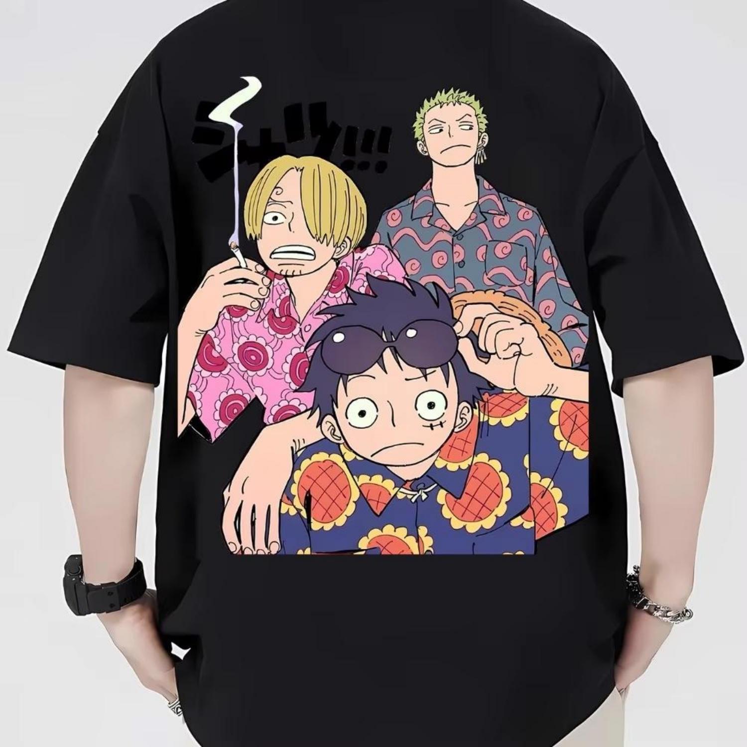 

ONE PIECE Monchi D Luffy 2026 Summer New Harajuku Style Anime Print Loose Shortsleeved Tshirt for Both Men and Women S чёрный