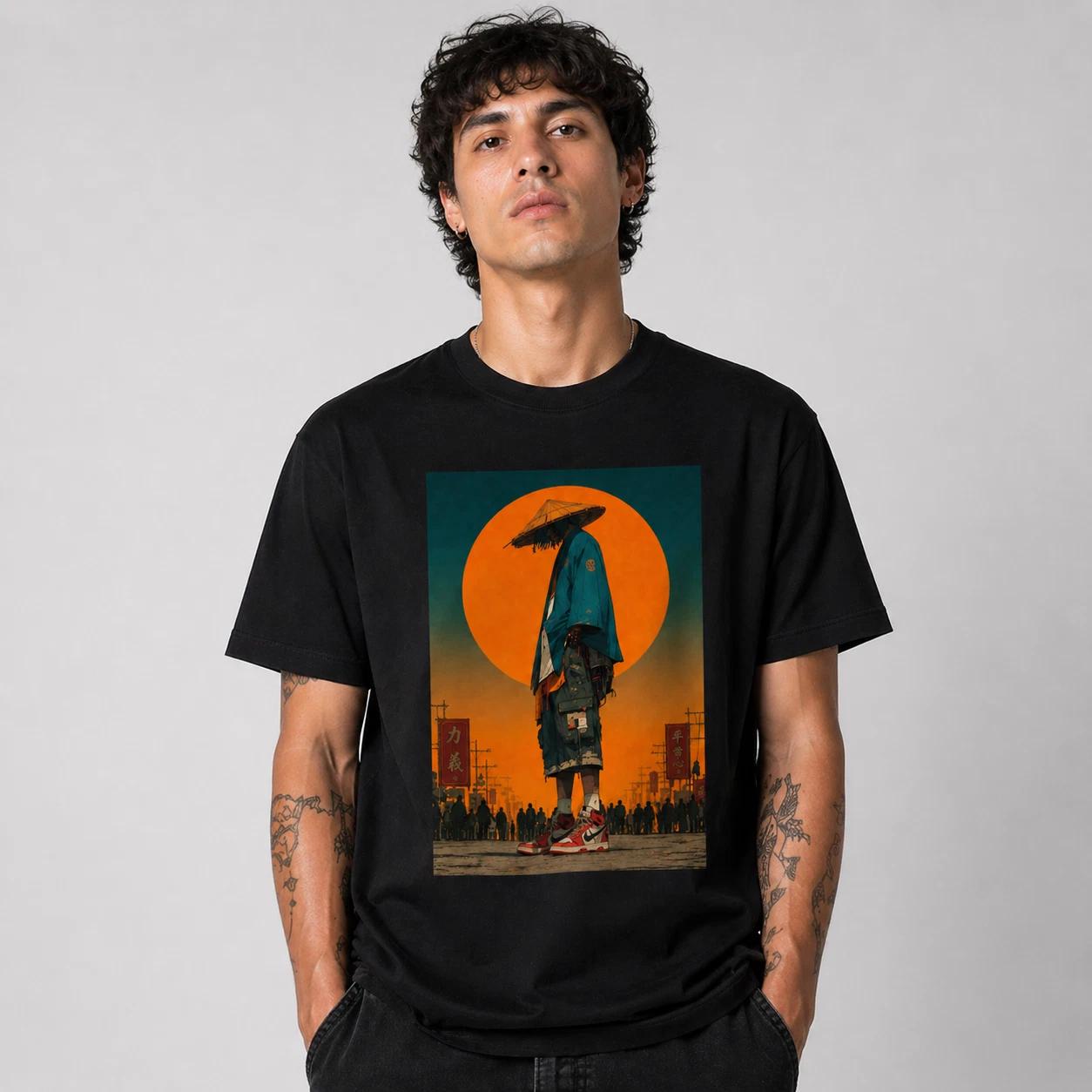 Unisex Graphic Black T-Shirt Cyberpunk Streetwear Loose Fit Japanese Anime Tee S