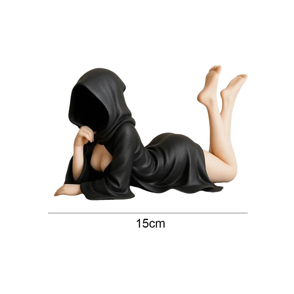 Mysterious Statue New Gothic Bookshelf Decor Black Robe Queen Figure Elegant Sitting Posture 3D Printed Statue Garden Bookshelf