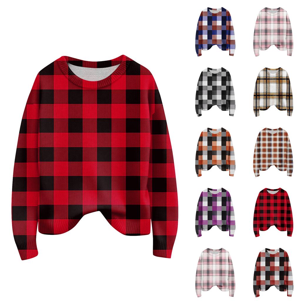 Long Sleeve Pullover Sweaters For Women O Neck Casual Cute Printing Knit Oversized Sweater