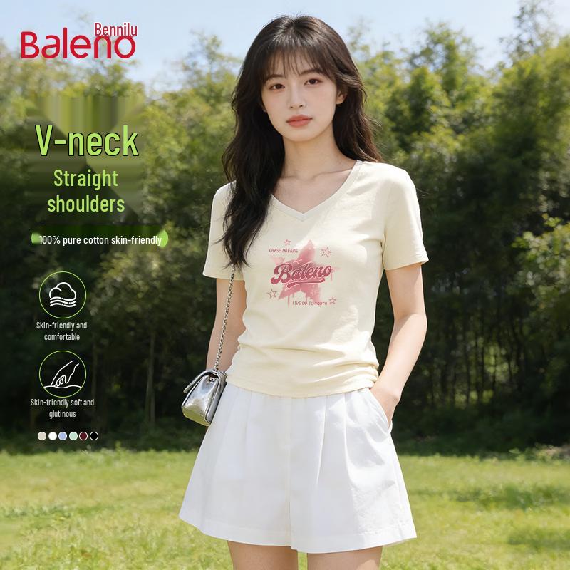 

Baleno Women s V-Neck Pure Cotton Printed Short-Sleeve T-Shirt XL