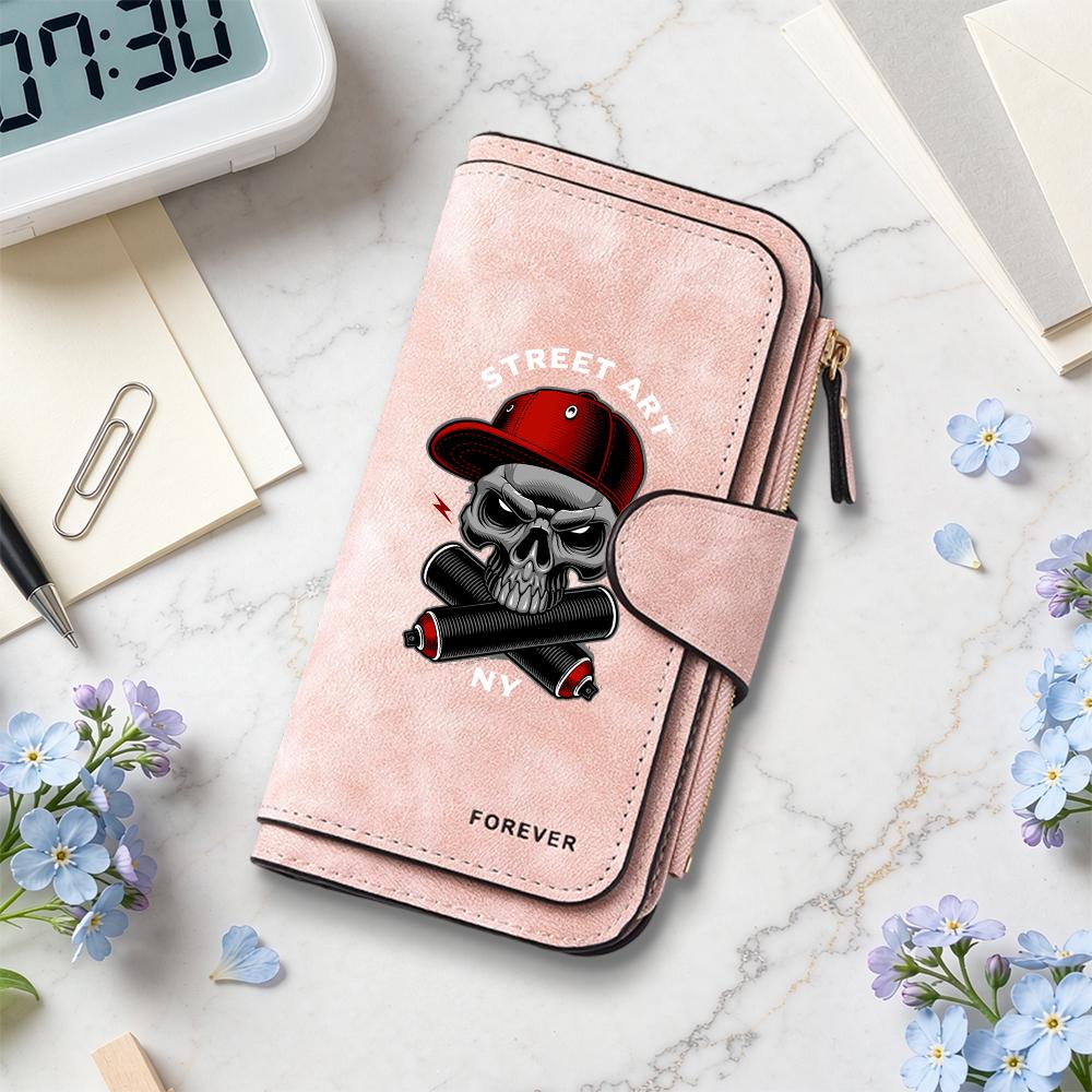 Street Art Skull Pattern Long Wallet Casual Multi Card Slot Portable Purse