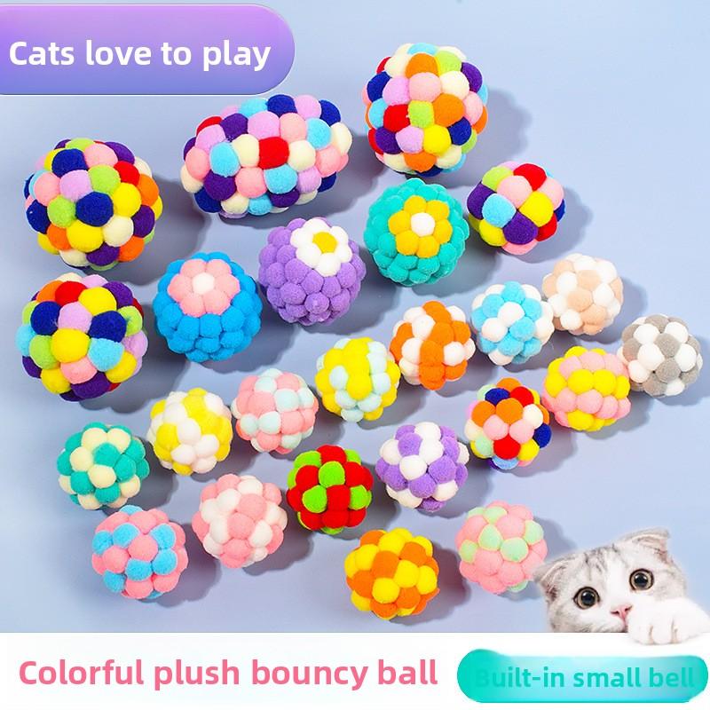 Colorful Plush Bell Ball Cat Toy - Fun and Scratchable Plush Balls for Solo Play with Cats.