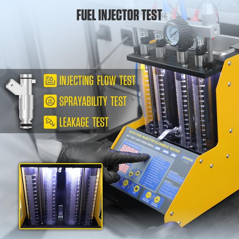 

AUTOOL CT150 Car Fuel Injector Cleaner Tester 4 Cylinders Motorcycle Petrol Injection Nozzles Ultrasonic Cleaning Testing Tool
