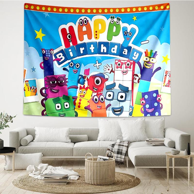 Numberblocks Druck Wandteppich, Hintergrund, Einfache Montage, Ideal für Schlafzimmer, Büro & Wohnzimmer, mit Ästhetischer Wanddekoration zum Aufhängen.
