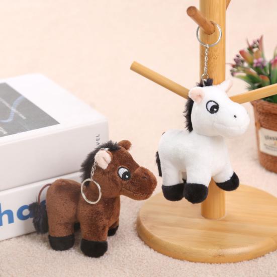 Cute Cartoon Plush Horse Doll Keychain Miniature Stuffed Animal Keyring Bag Pendant Stress Relief Toy