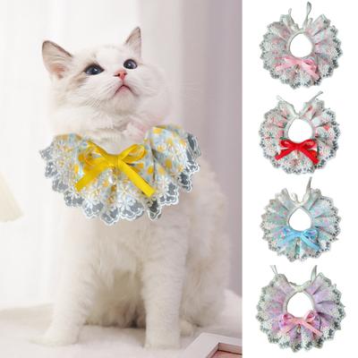 Trim Faux Pearl Decor Floral Print Pet Cat Dog Bowknot Bib Collar Pet
