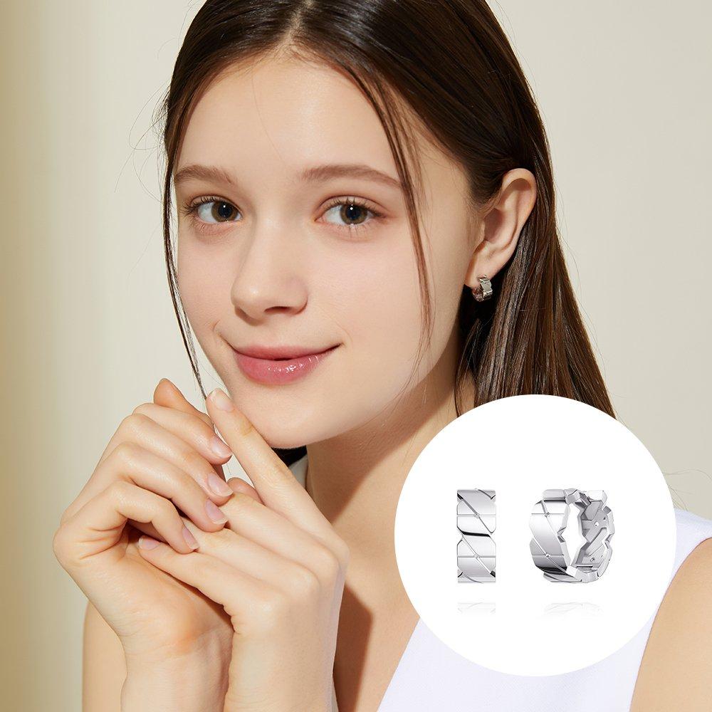 [Stonehenge] Crossing Silver One-Touch Earrings Sa24D18F