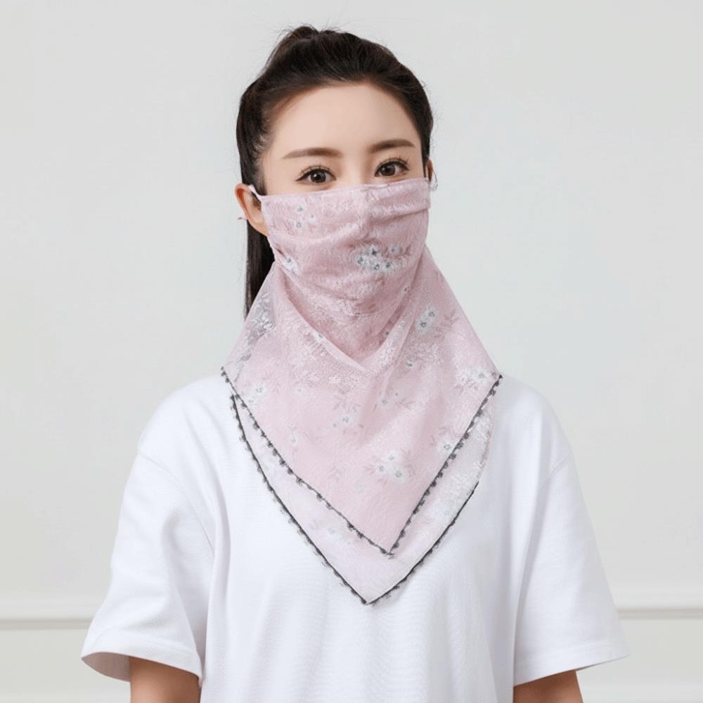 Lace Ice Silk Mask Elastic Sunscreen Veil Fashion Triangular Scarf  Sports