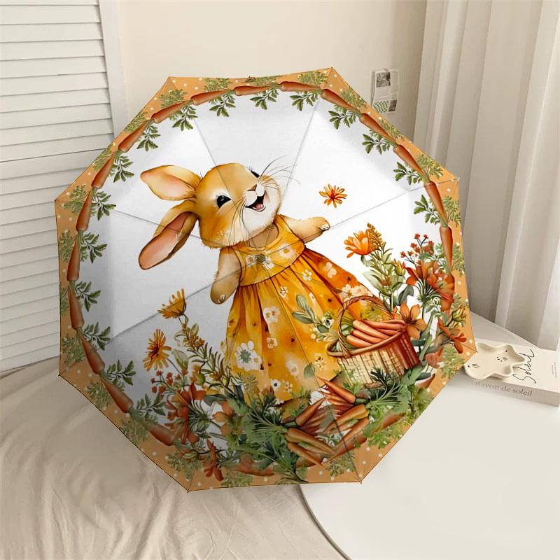 

1PC rabbit, flowers Umbrella-8-Rib Reinforced, Automatic Open, Lightweight & Durable, Cute Fashion Accessory for Outdoor, Beach, or Casual Use, Beach