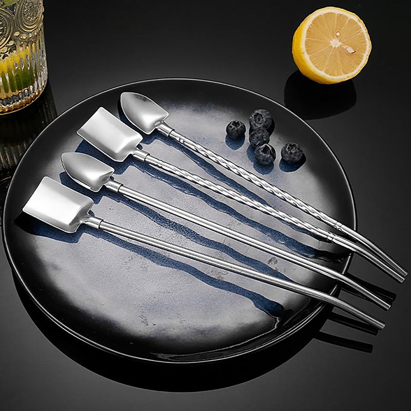 2In1Drinking Straws Spoon Creative Stainless Steel Reusable Drinking Straw