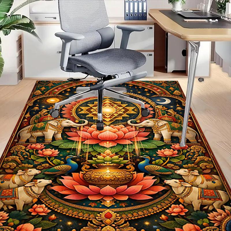 1PC Lotus Elephant Non-Slip Floor Carpet Compatible for Office&Living Room&Bedroom&Dining Room - Flat - Weave Machine-S0350