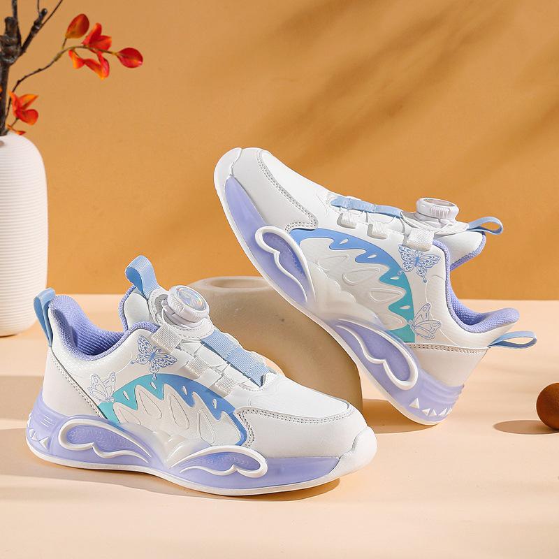 Autumn Fashion Girls' Sports Shoes with Rotating Buckle - Leather Surface for Primary School Students