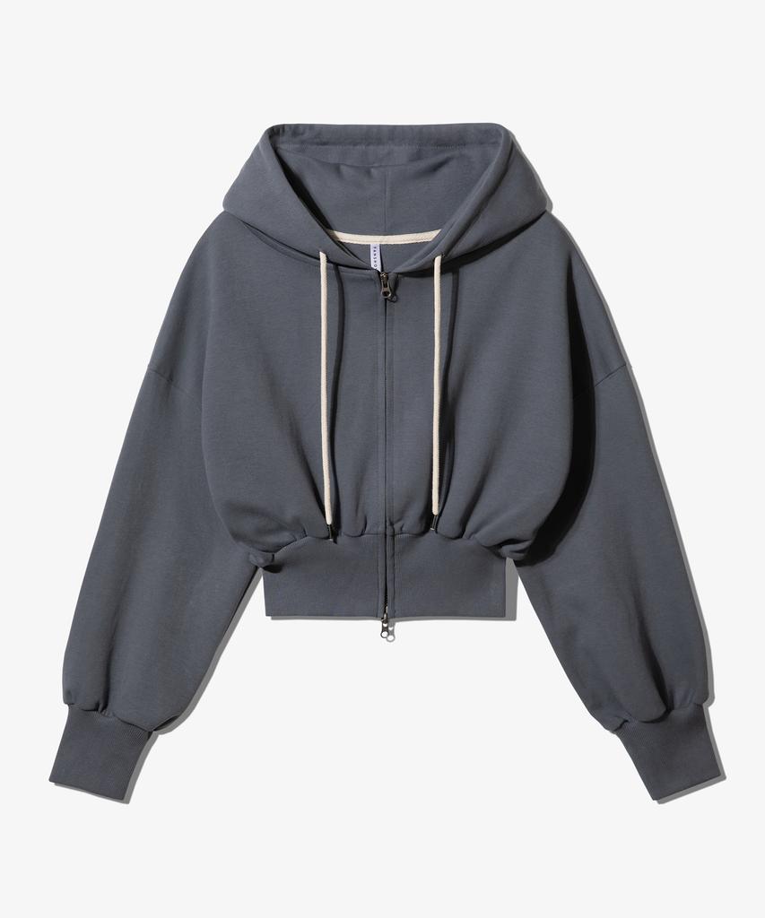Fanshow Crop Double Jersey Hooded Zip Up - Gray