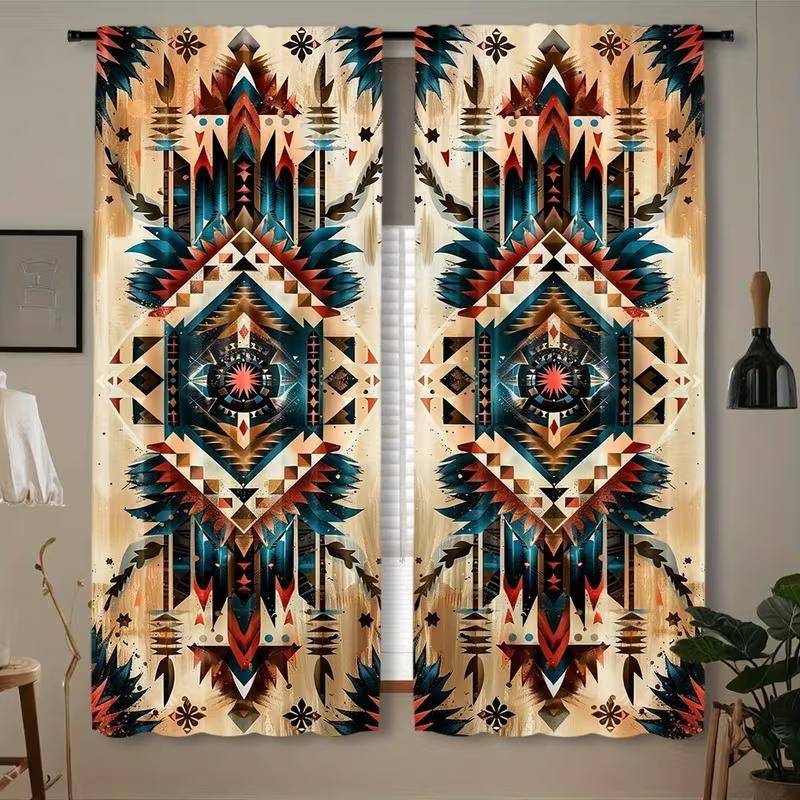 

2 шт. Ретро етнічні візерунки друковані штори підходять для спальні вітальні кухні прикраса дому прикраса вікна 200*200 Rod Pocket 2PCS