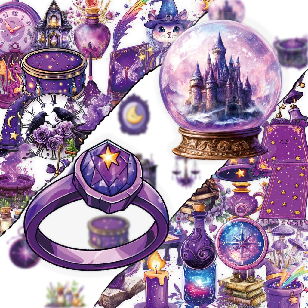 50Pcs/Set Purple Magic Planet PET Clear Stickers Waterproof DIY Fashion Decals Journal Stickers (2 Styles)