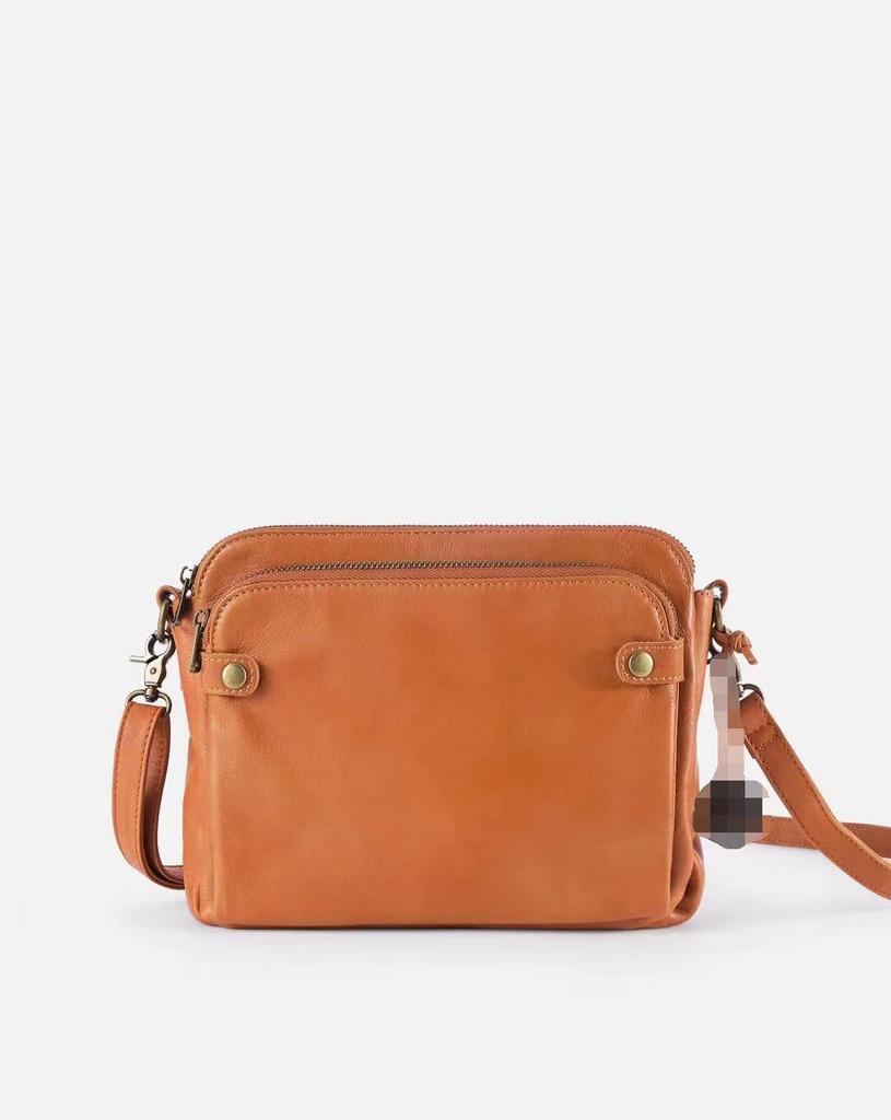 Three-Layer Leather Crossbody Clutch Bag