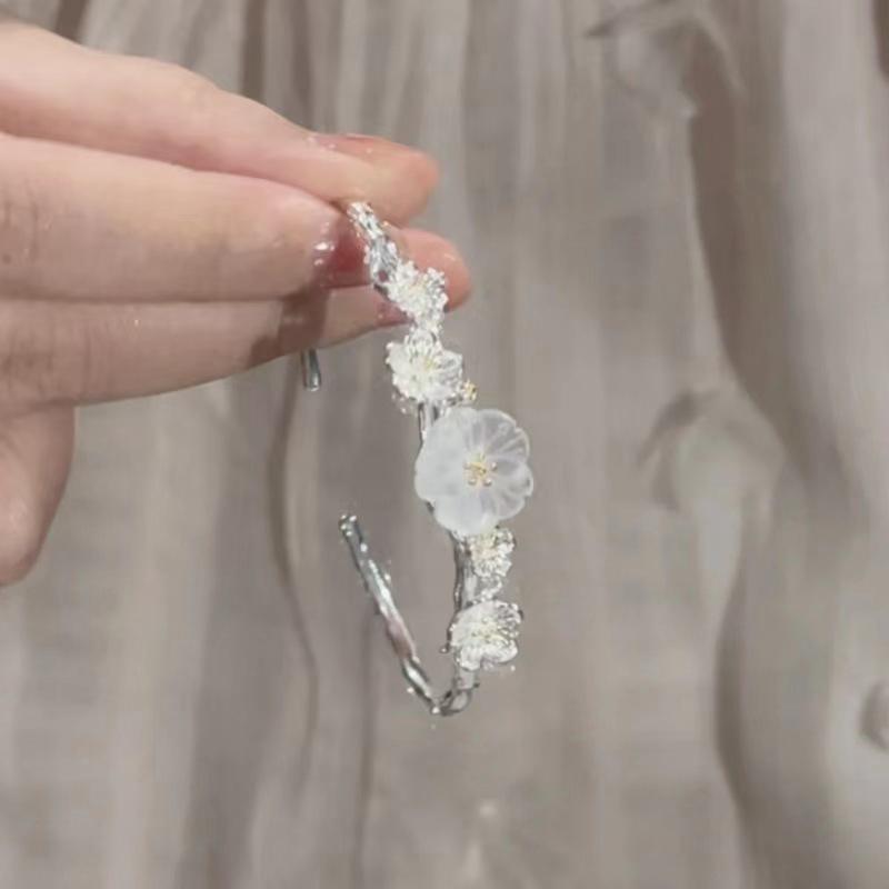 Brățară Clopoțel Floare de Prun Stil Chinezesc Retro Culoare Argintie Brățări Manșetă Pentru Femei Floare Brățară Bangle Deschisă Bijuterii