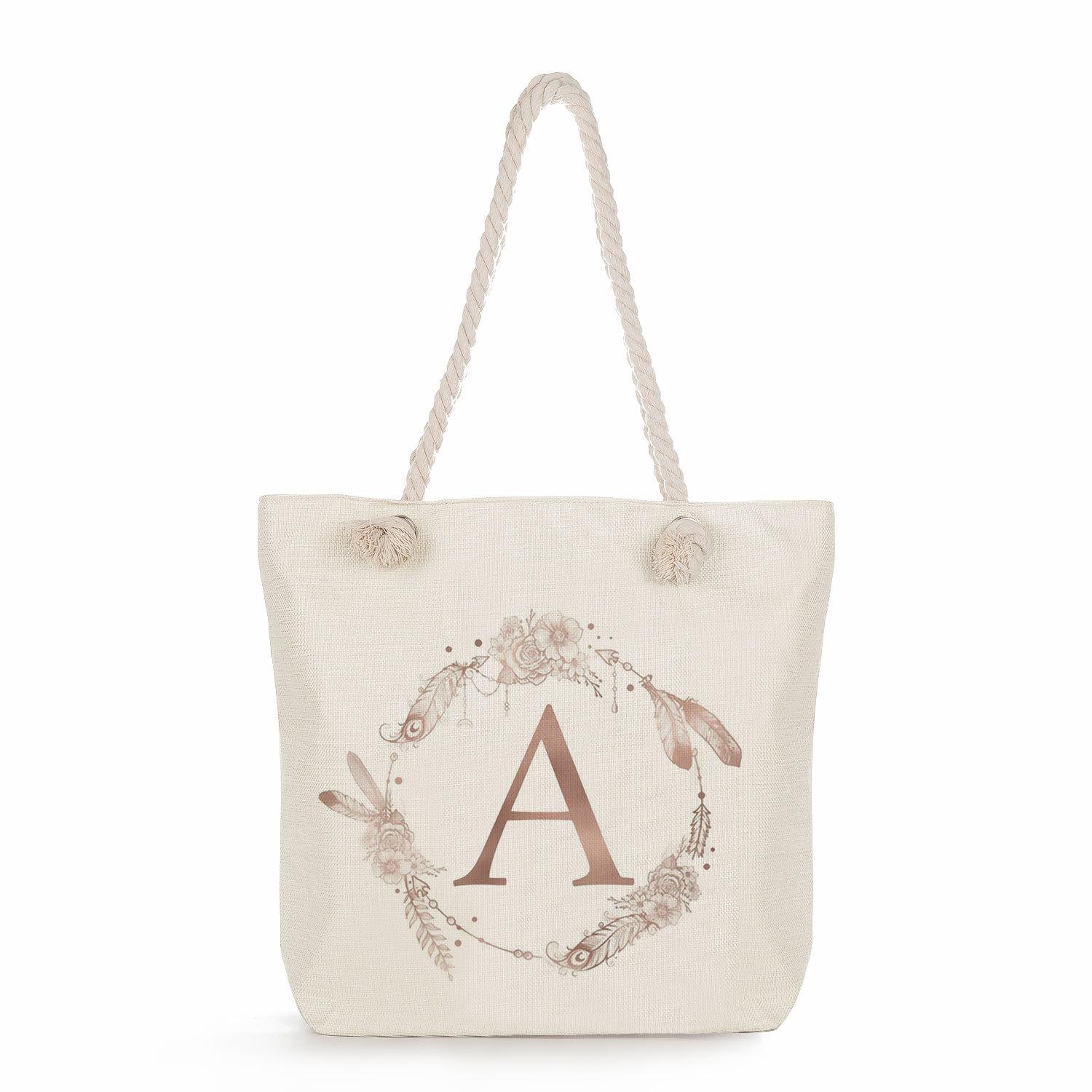 Letter print thick rope single-shoulder beach bag 7293 KTB