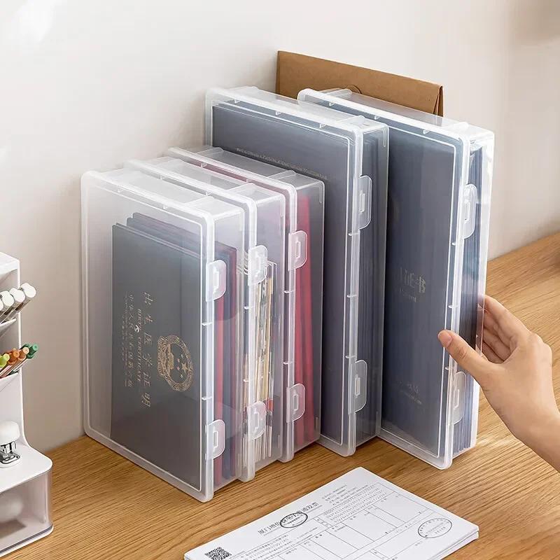 Plastic Document Organizer Organized Clear Square Shape Storage Box Organizing Box with Buckles Certificate File Storage Case