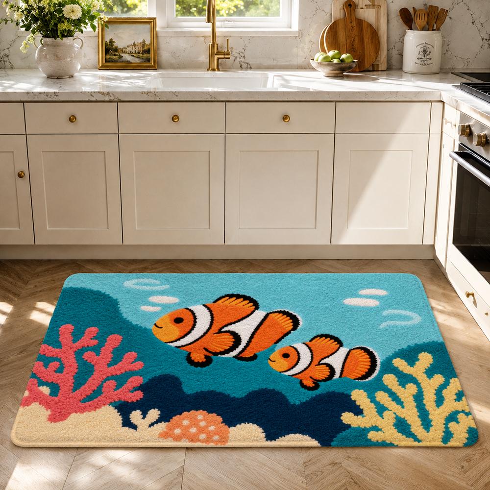 Ocean Creatures Swim Under Sun Floor Mat Flannel Rug Soft Non Slip Washable Door Mat For Bathroom Kitchen Home Decor