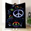 Rainbow Peace Signs and Stars Patterned Blanket Flannel Blanket for Bedroom, Living Room, Sofa, and Nap Sofas