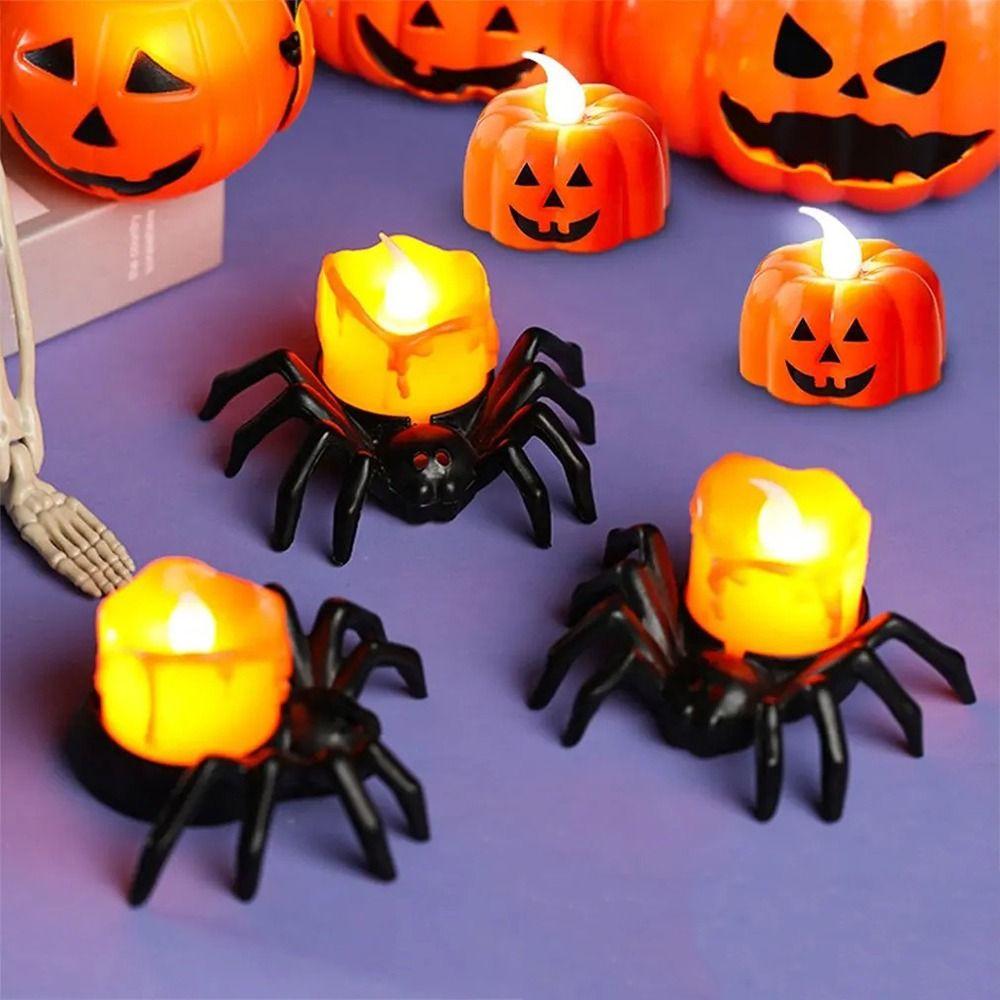 Eye Ball/Candle Shaped Glowing Spider Light Electronic Halloween Pumpkin Lamp  Spooky Decor