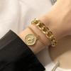 Punk Golden Metal Thick Chain Bracelets for Women Men Pentagram Heart Beads Pendant Charm Bracelet Set Fashion Jewelry